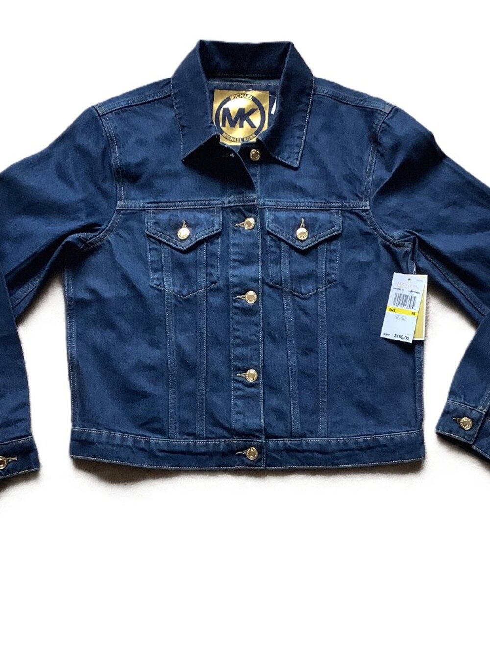New Women's Michael Kors Denim Trucker Jacket Size M Over-Dyed Indigo MSRP $155